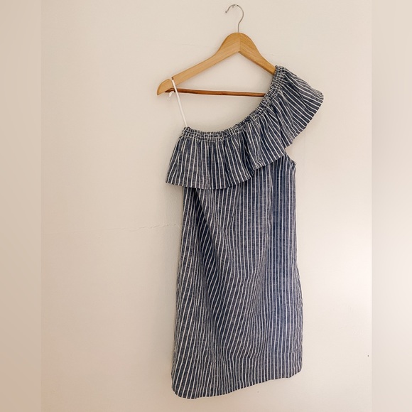 Madewell One Shoulder Linen Blend Ruffle Stripe Dress - Picture 5 of 5